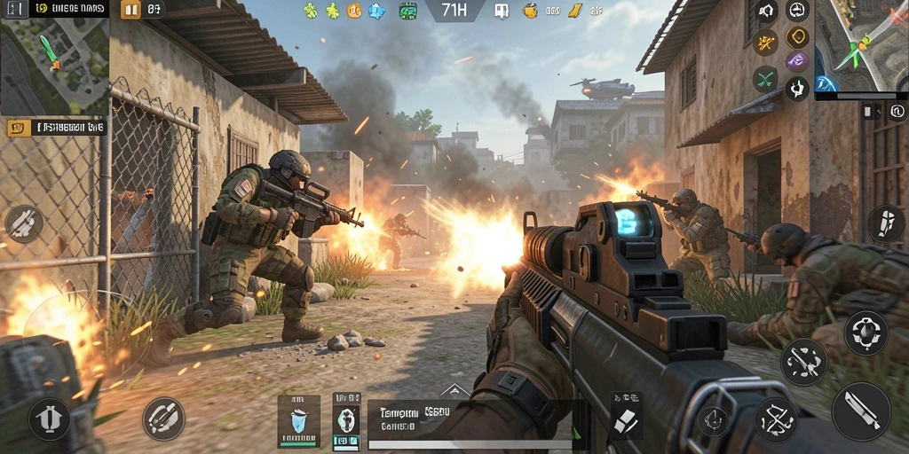 Screenshot gameplay 71H menunjukkan aksi pertempuran yang intens.