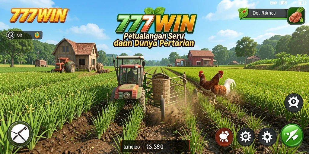 Tangkapan layar gameplay 777WIN menampilkan pertanian yang subur dan aktivitas menarik.