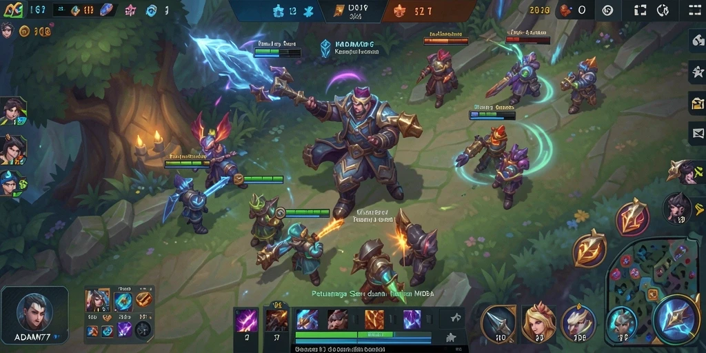 Screenshot gameplay seru dalam pertempuran MOBA ADAM77.