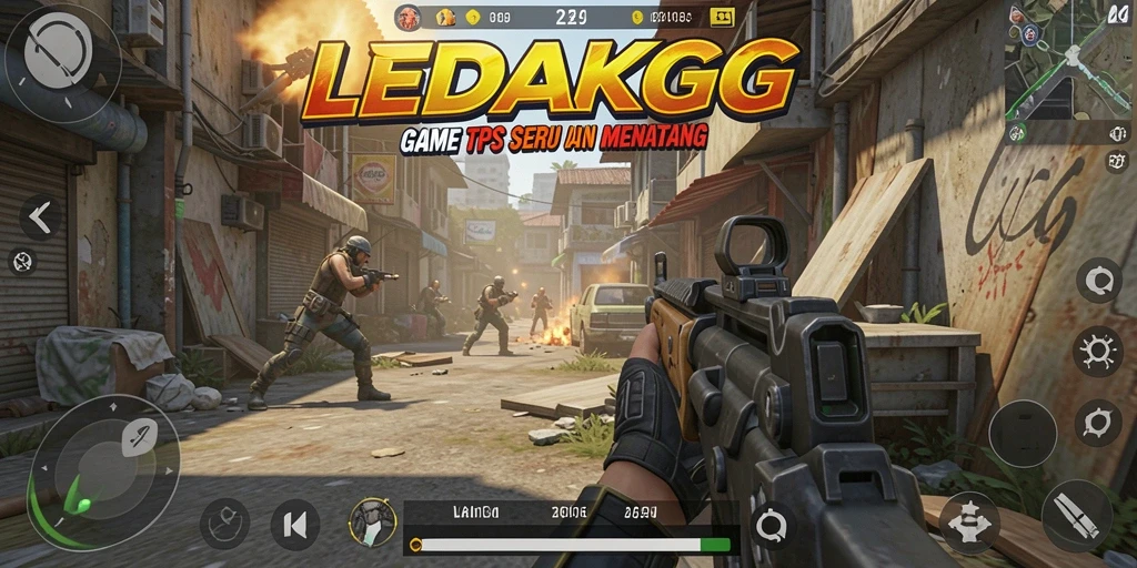 Screenshot LEDAKGG menampilkan aksi tembak-menembak seru dalam gameplay TPS.
