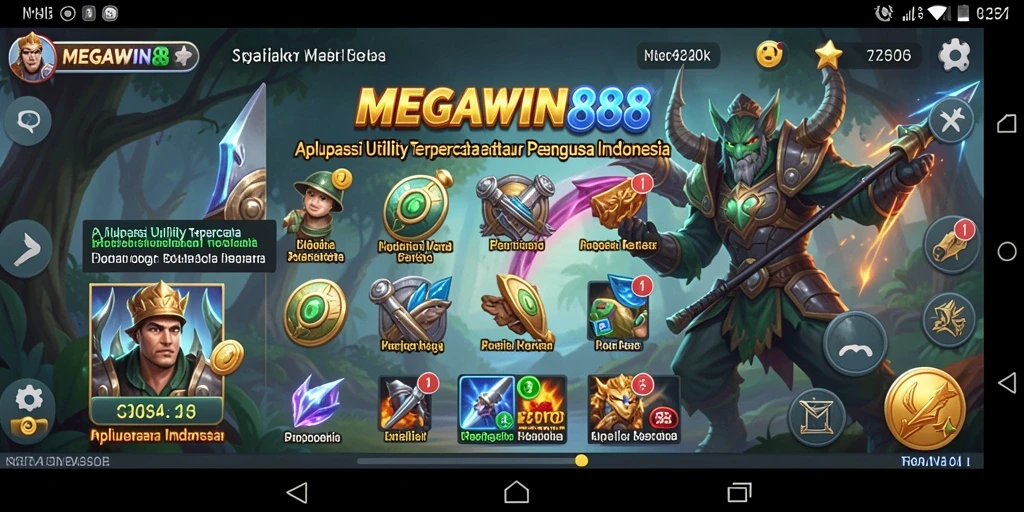 Screenshot utama MEGAWIN888 menampilkan antarmuka aplikasi Utility yang responsif dan user-friendly.